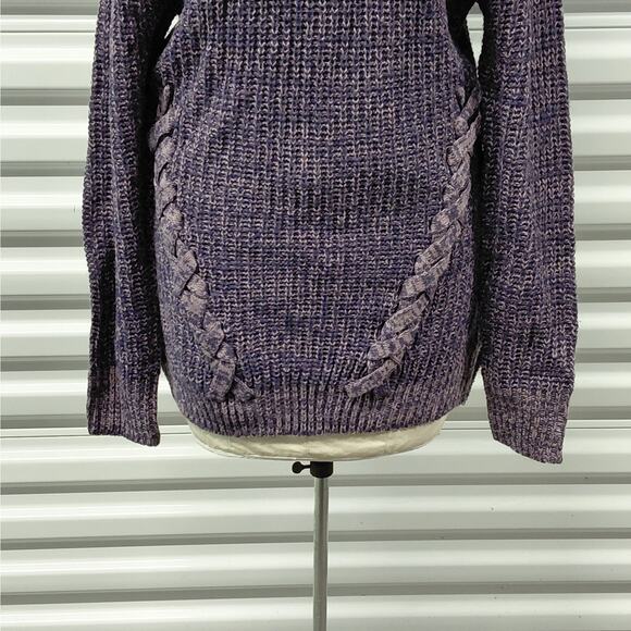 Derek Heart Juniors Sweater Size Large Purple Off Shoulder Cable Knit Cozy Knit - Picture 6 of 8